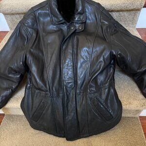 Men's Marc Black Leather Jacket with Removable Mink Lining - Size XL